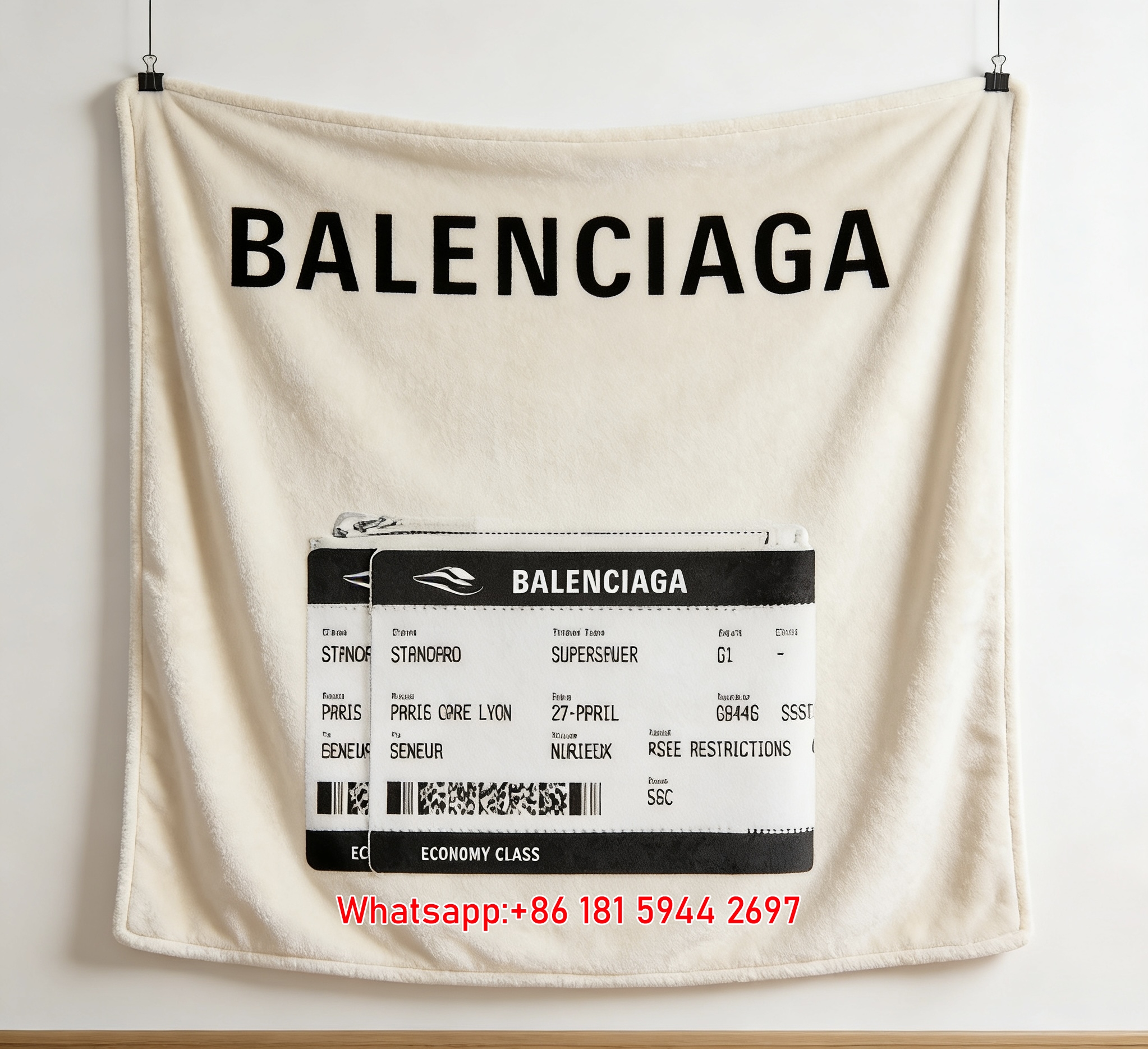Balenciaga Train Ticket Print Flannel Throw Blanket for Sofa and Wall Decor BA313